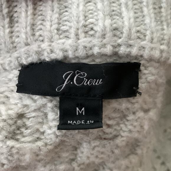 J Crew Gray Cable Pom Pom Knit Lambs Wool Blend Pullover Sweater - Picture 4 of 5